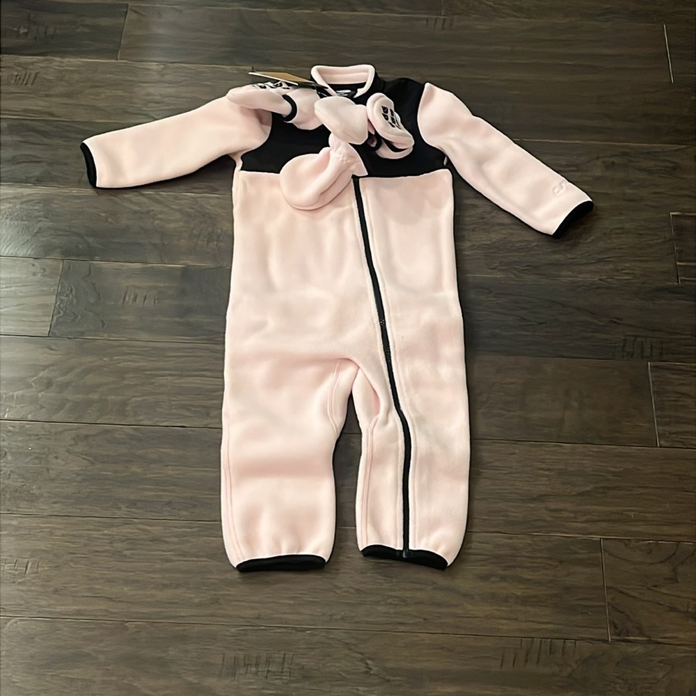 The North Face Denali One Piece Suit Booties Mittens Pink Baby Infant 18-24 Mo